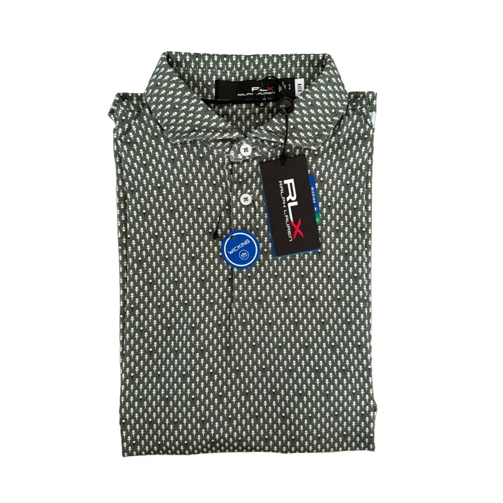 RLX Ralph Lauren Golf Polo Men's S Green Tee Print Performance Wicking NWT